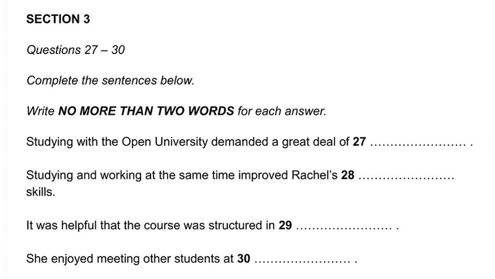 Ielts Listening Sentence Completion