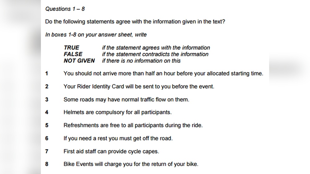 Ielts Reading True False Not Given