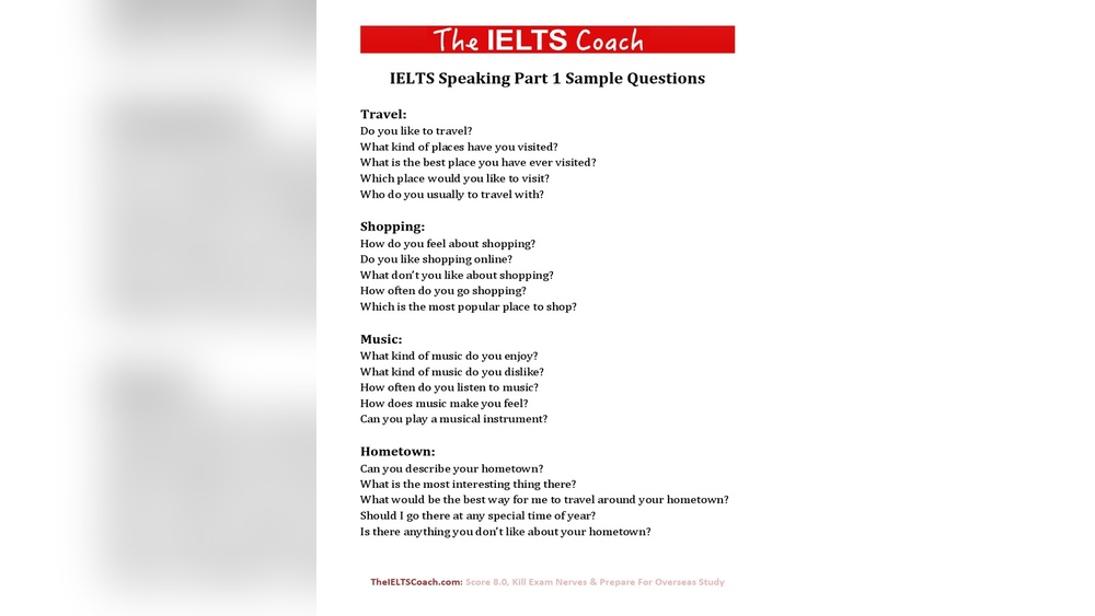 Ielts Speaking Part 1 Questions